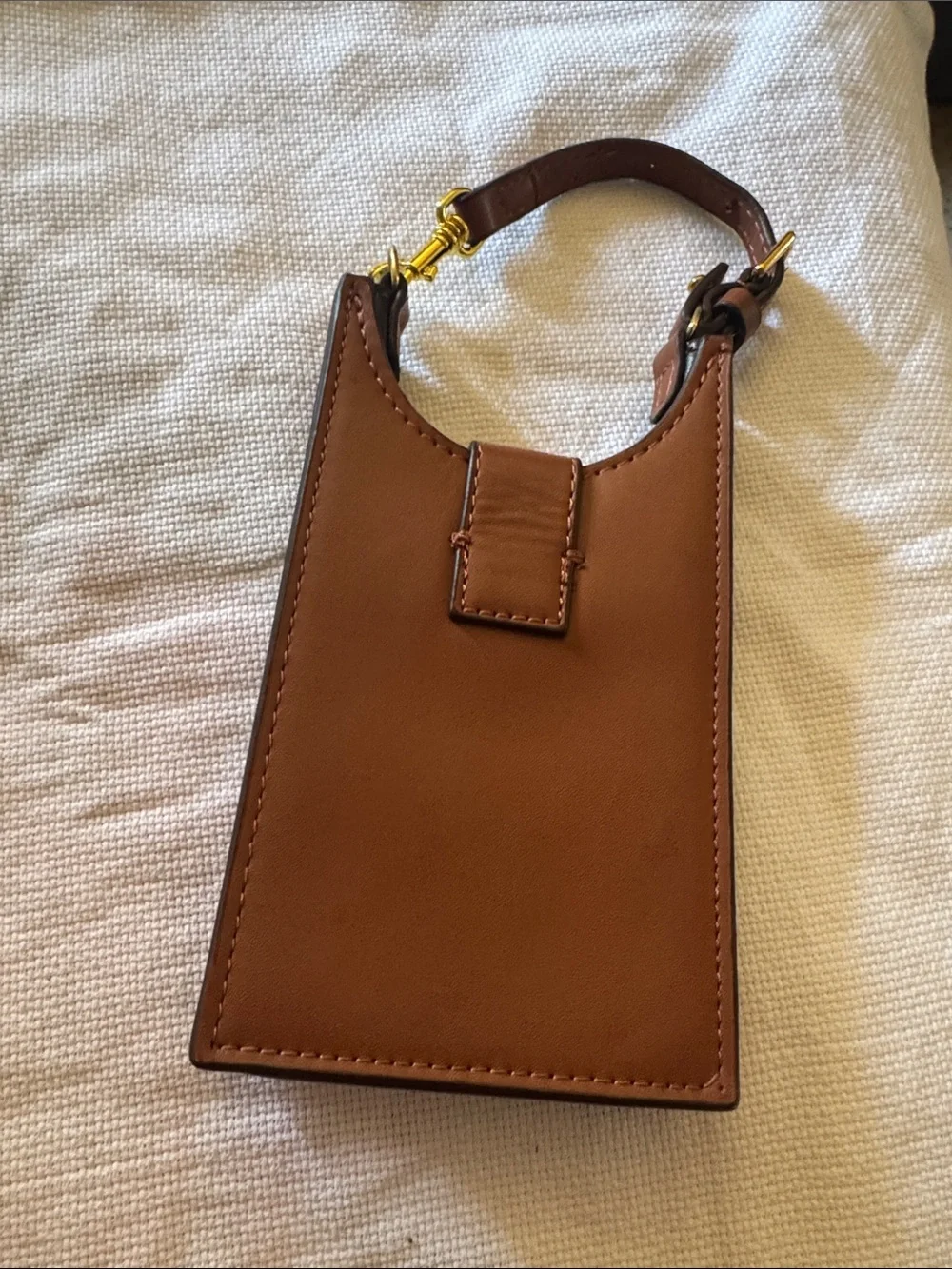 Fendi Brown Leather-Trim Embroidered Canvas Phone Holder